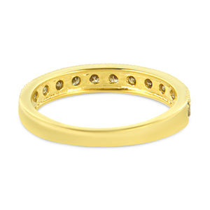 IGI Certified 1/2 Cttw Diamond 10K Yellow Gold Prong Set Beaded Milgrain Band Style Ring (J-K Color, I2-I3 Clarity) - Size 7