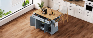 K&K 54inch Large Kitchen Island with Rubber Wood Drop Leaf