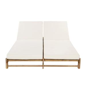 Light Teak Acacia Wood Double Chaise Lounger Set