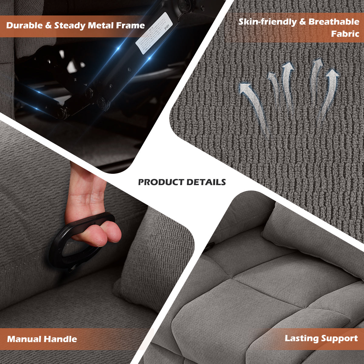 Manual Oversized Recliner Loveseat with Cup Holders - Grey or Blue