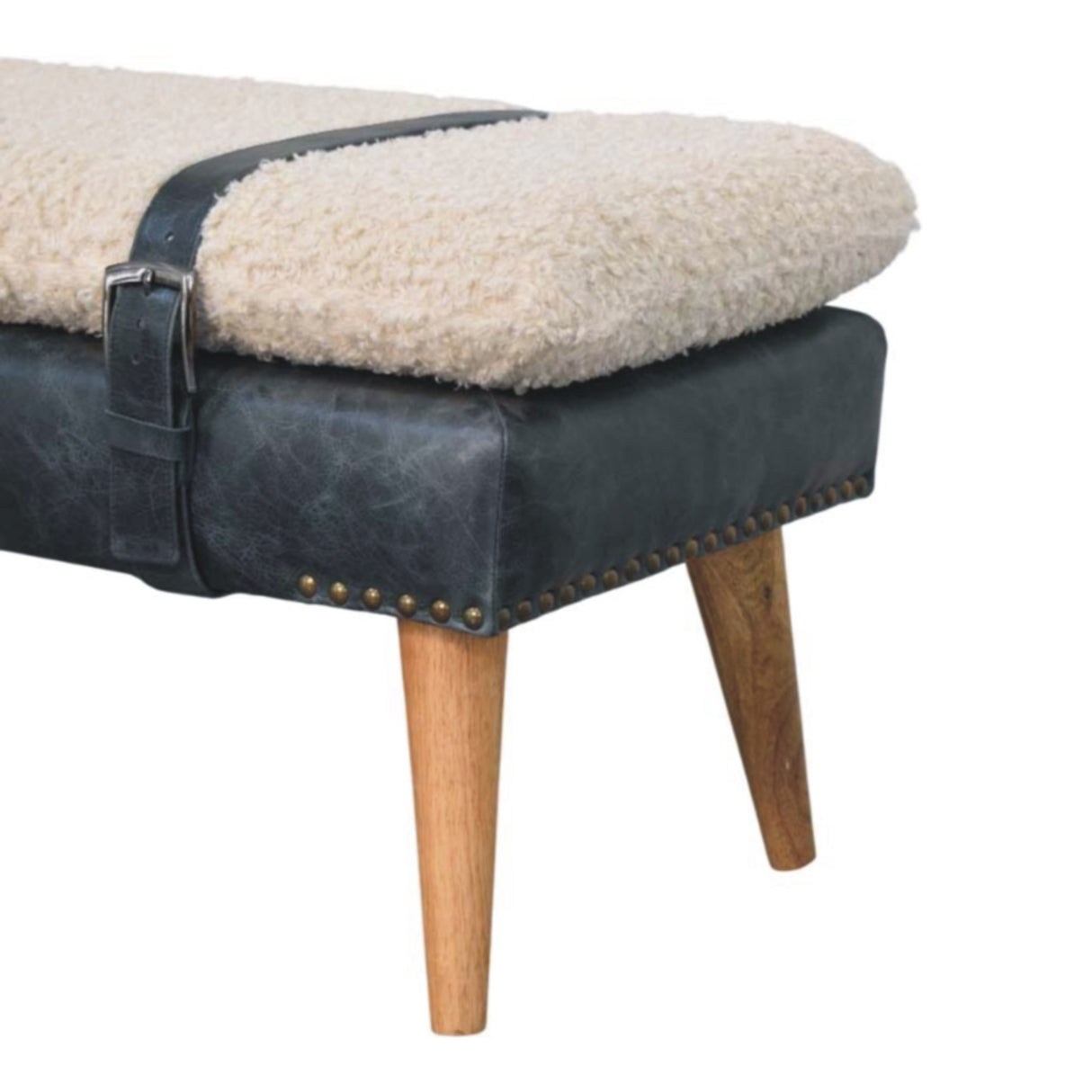Boucle x Leather Upholstered Bench, Nordic Legs