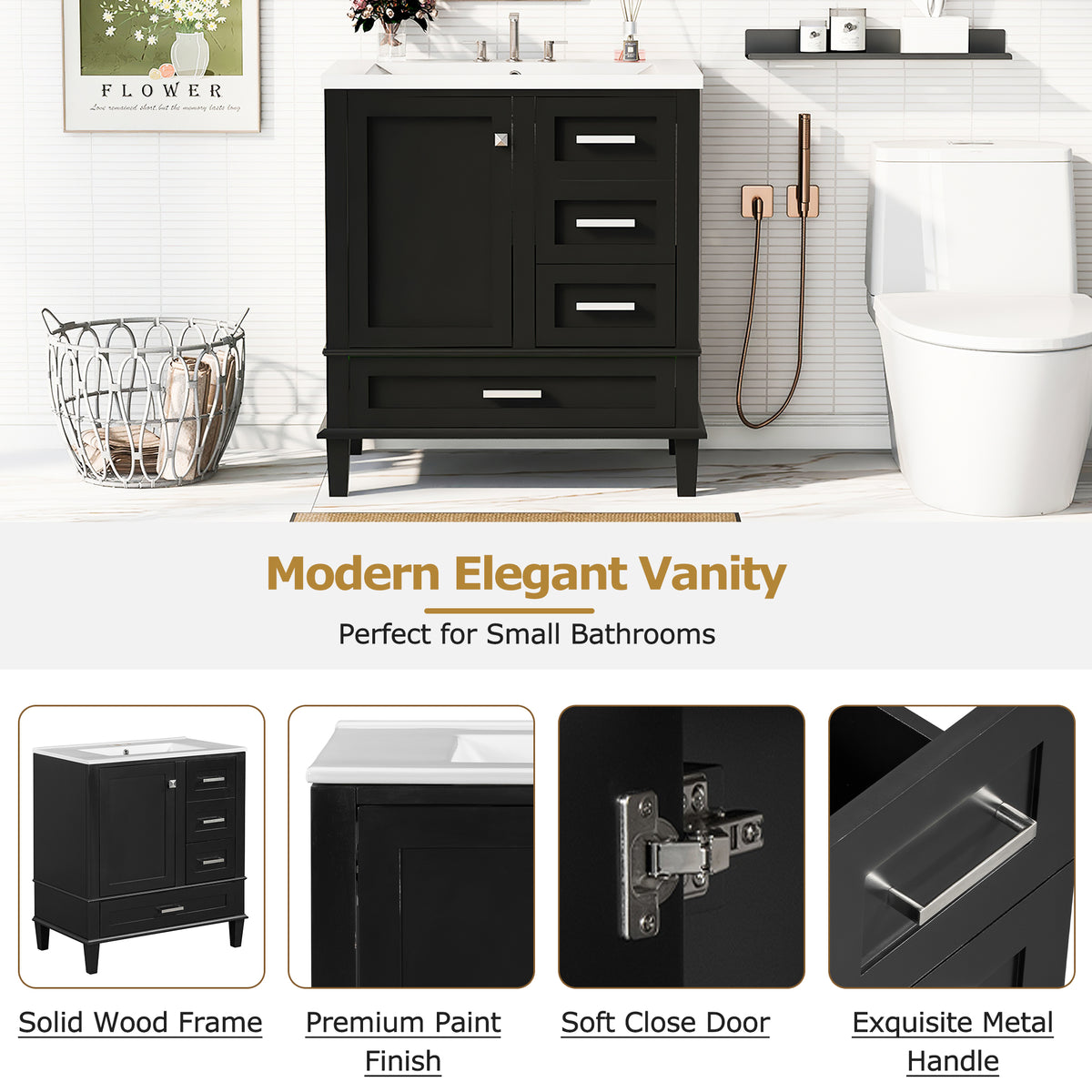 30" Bathroom Vanity with Sink Combo Set