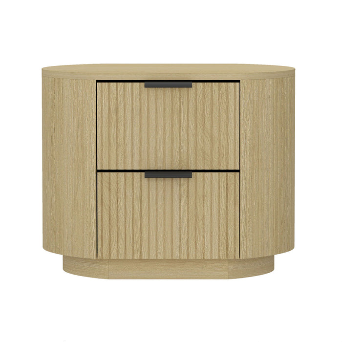 Oak Nightstand with 2 Drawers – Ribbed Texture