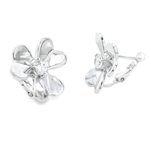 Cubic Zirconia Flower Earrings Sterling Silver