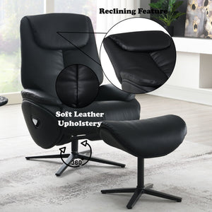Labotina - Top Grain Leather Accent Chair With Swivel & Ottoman - Black - Best Buy Furniture