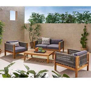 Charlotte - Outdoor And Rope 4 Seater Chat Set With Cushions - Teak - Best Buy Furniture