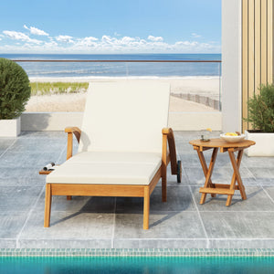 Versatile Chaise Lounge With Wheels Acacia Wood Recliner For Patio - Cream - Best Buy Furniture