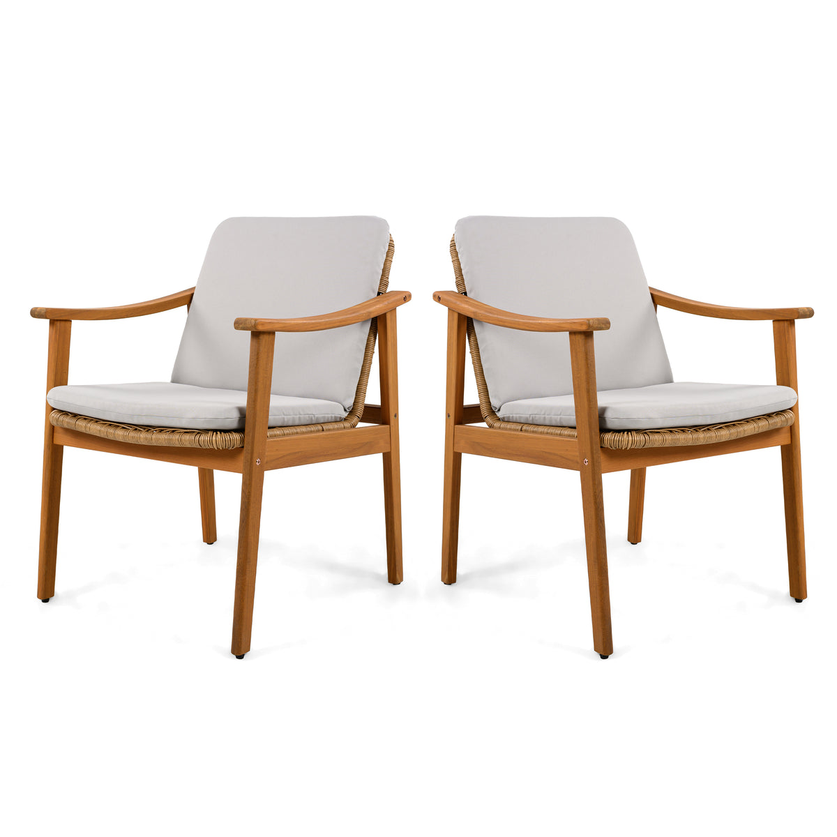 Outdoor Dining Chairs Set of 2, Teak Color Acacia Wood Frame