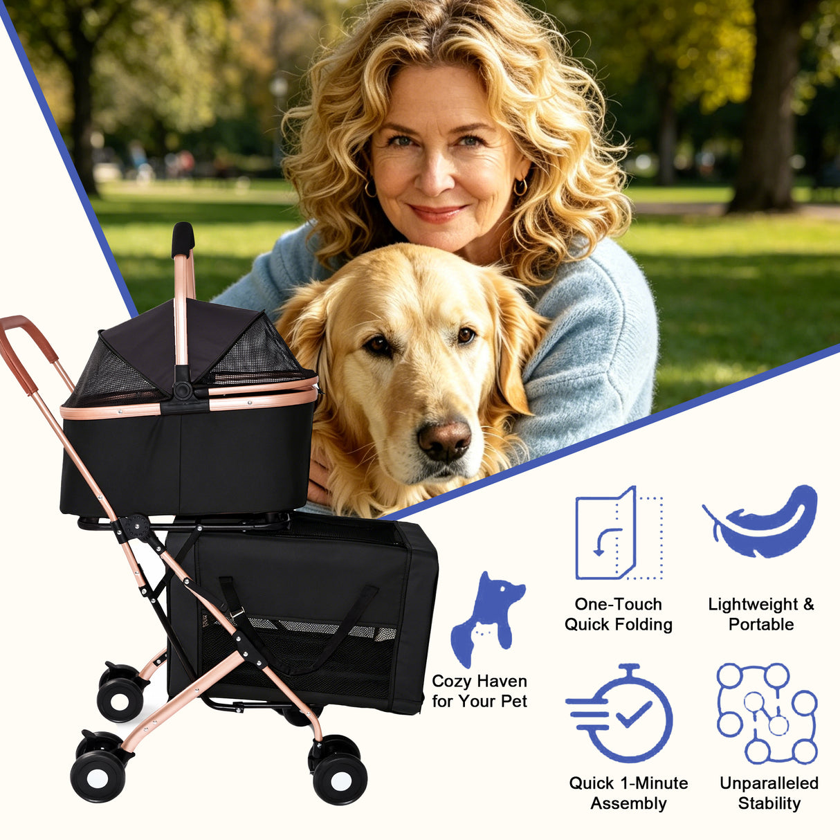 Double Pet Stroller for Small and Medium Dogs and Cats