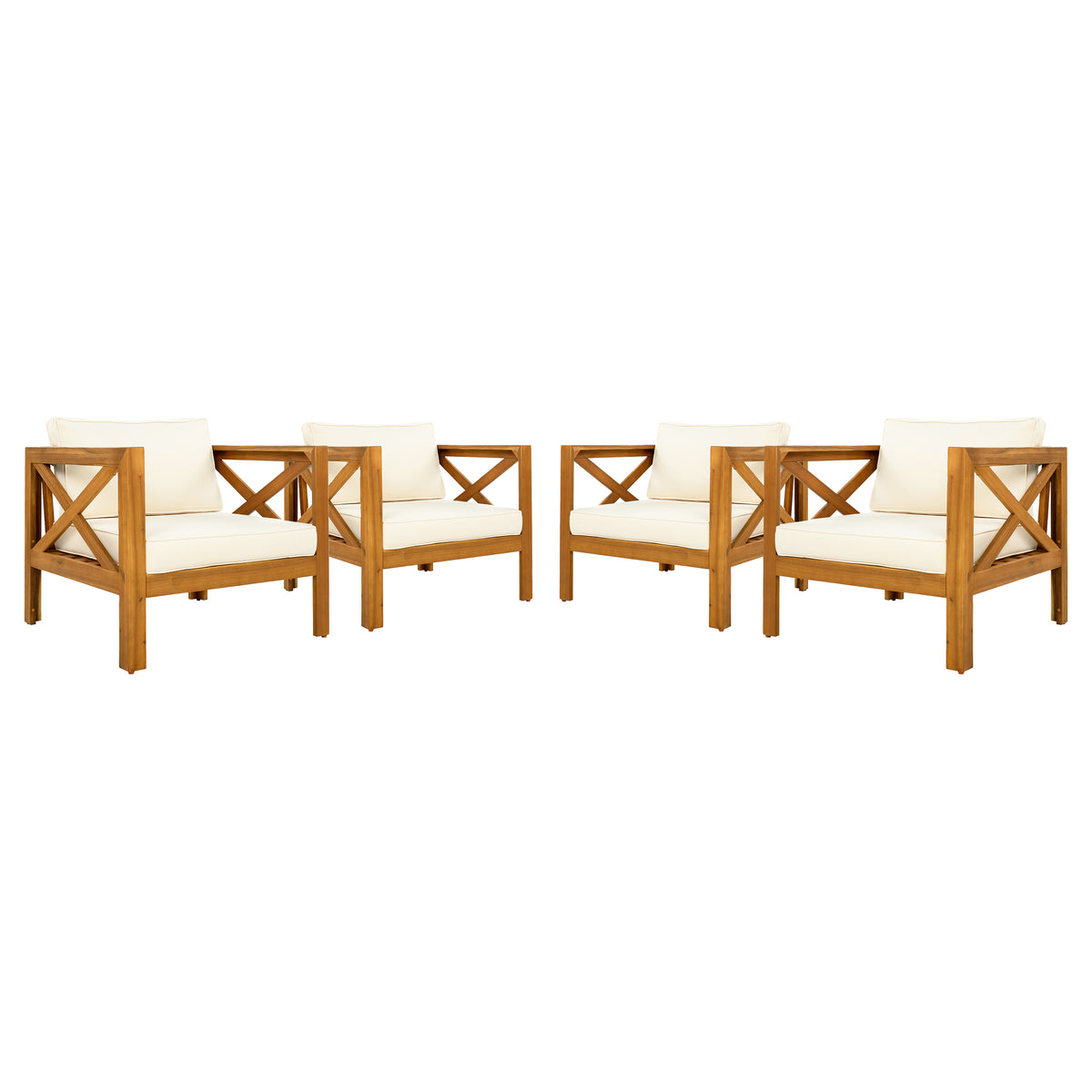 Outdoor Acacia Wood Club Armchair with Cushions (Set of 4)