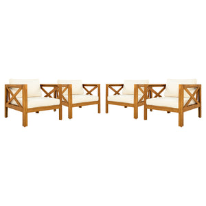 Outdoor Acacia Wood Club Armchair with Cushions (Set of 4)