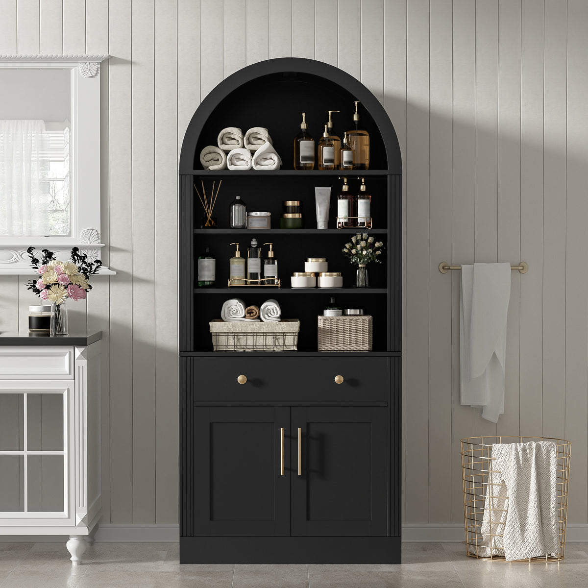 Arched Bookshelf with Storage Cabinet