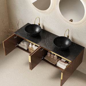 ARAI 60" Bathroom Vanity with Floating Plywood Cabinet and Ceramic Basin