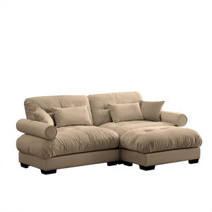 Modern Sectional Sofa With Ottoman, Round Bolster Armrests, Waist And Throw Pillows
