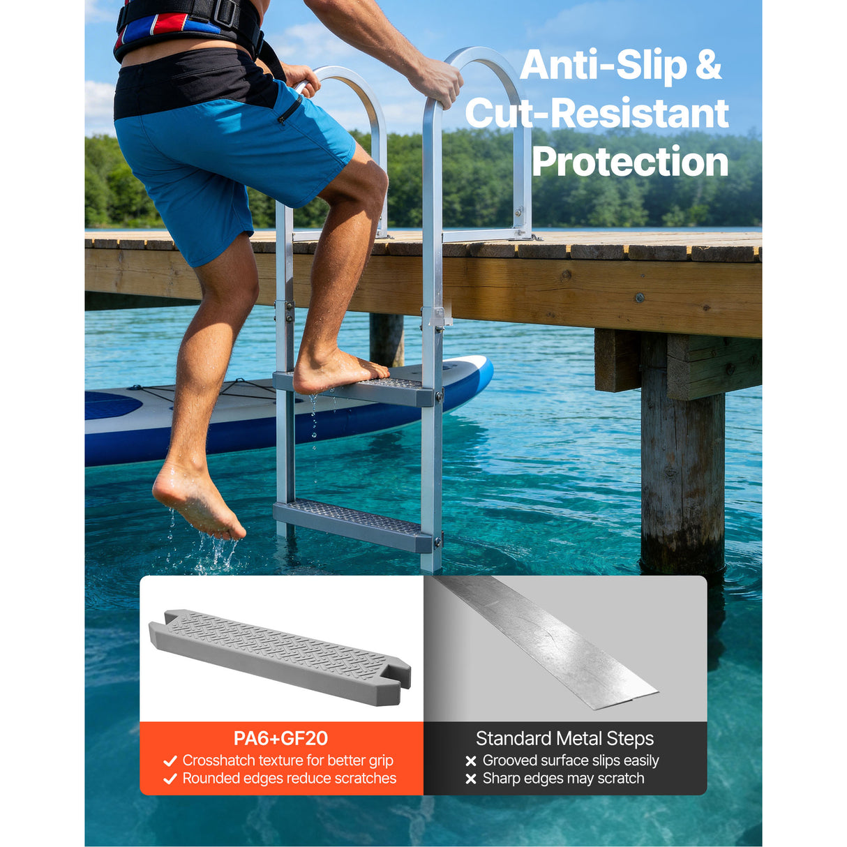 Removable Dock Ladder, 4 Steps, Aluminum Alloy Pontoon Boat Swim Ladder