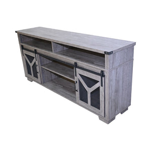 65.3" TV Stand with LED Light Strips and Iron Mesh Barn Door