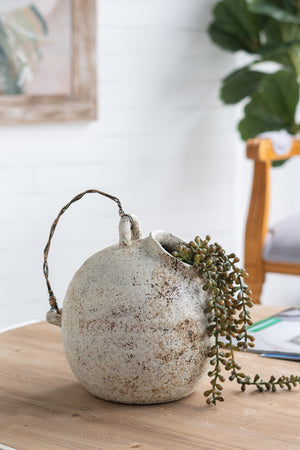 9.8x8.3x10.3" Hand-Pulled Decorative Ceramic Jug with Worn Finish