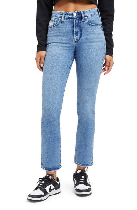 Good American Good Straight High Waist Ankle Straight Leg Organic Cotton Jeans in Indigo127 , Size 4