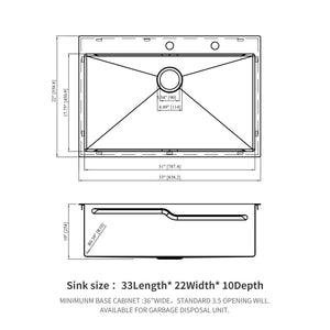 33" Drop In Kitchen Sink
