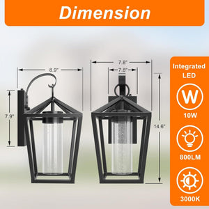 15-Inch Dimmable LED Outdoor Wall Sconce, Black Seeded Glass