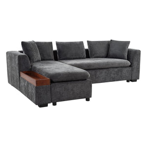 Modern L Shaped Sectional Sofa With Upholstery And Wooden Storage