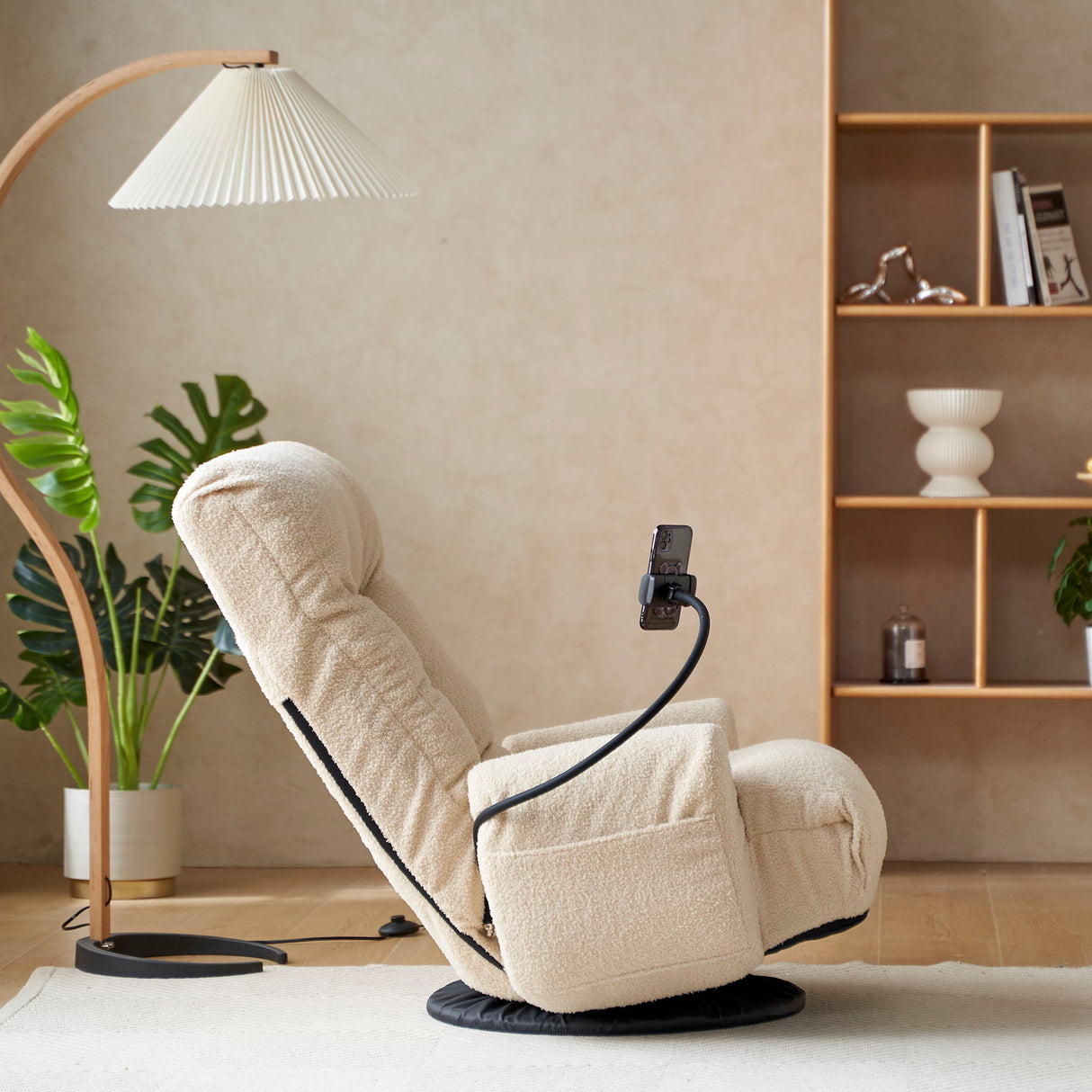 Adjustable Swivel Lounge Chair With 360 Degree Rotating Seat And Headrest Support