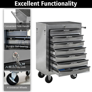 Rolling Metal Tool Chest with 7 Drawers, 20" Cabinet Silver