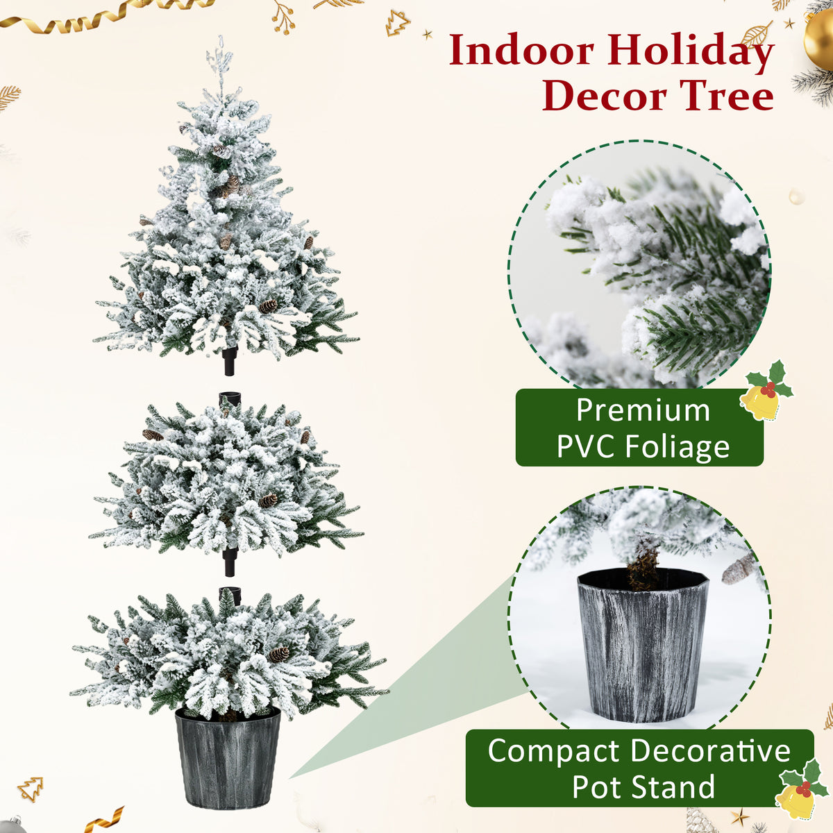 3-Piece Flocked Pre-Lit Christmas Tree Set