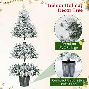 3-Piece Flocked Pre-Lit Christmas Tree Set