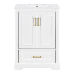 Bathroom Vanity With Sink, 1 Divided Drawer And 2 Soft Close Doors With Double Shelf