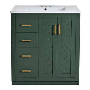 Ceramic Sink Combo, Freestanding Vanity Set With 3 Drawers & Soft Closing Doors