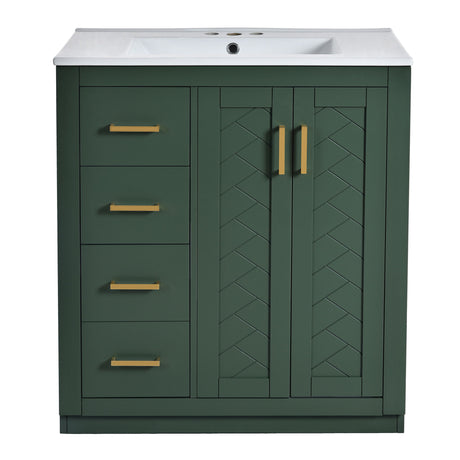 Ceramic Sink Combo, Freestanding Vanity Set With 3 Drawers & Soft Closing Doors