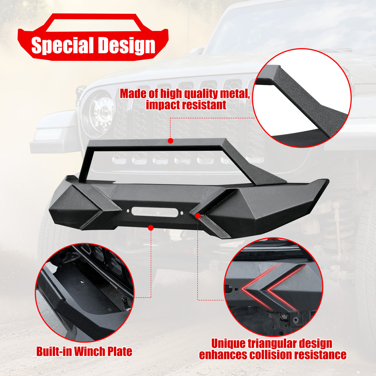 X Style Front Bumper with Winch Plate Compatible with Wrangler JK (2007-2017)