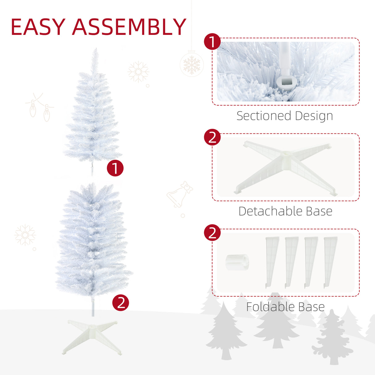 HOMCOM 5' Snow Flocked Artificial Pencil Christmas Tree