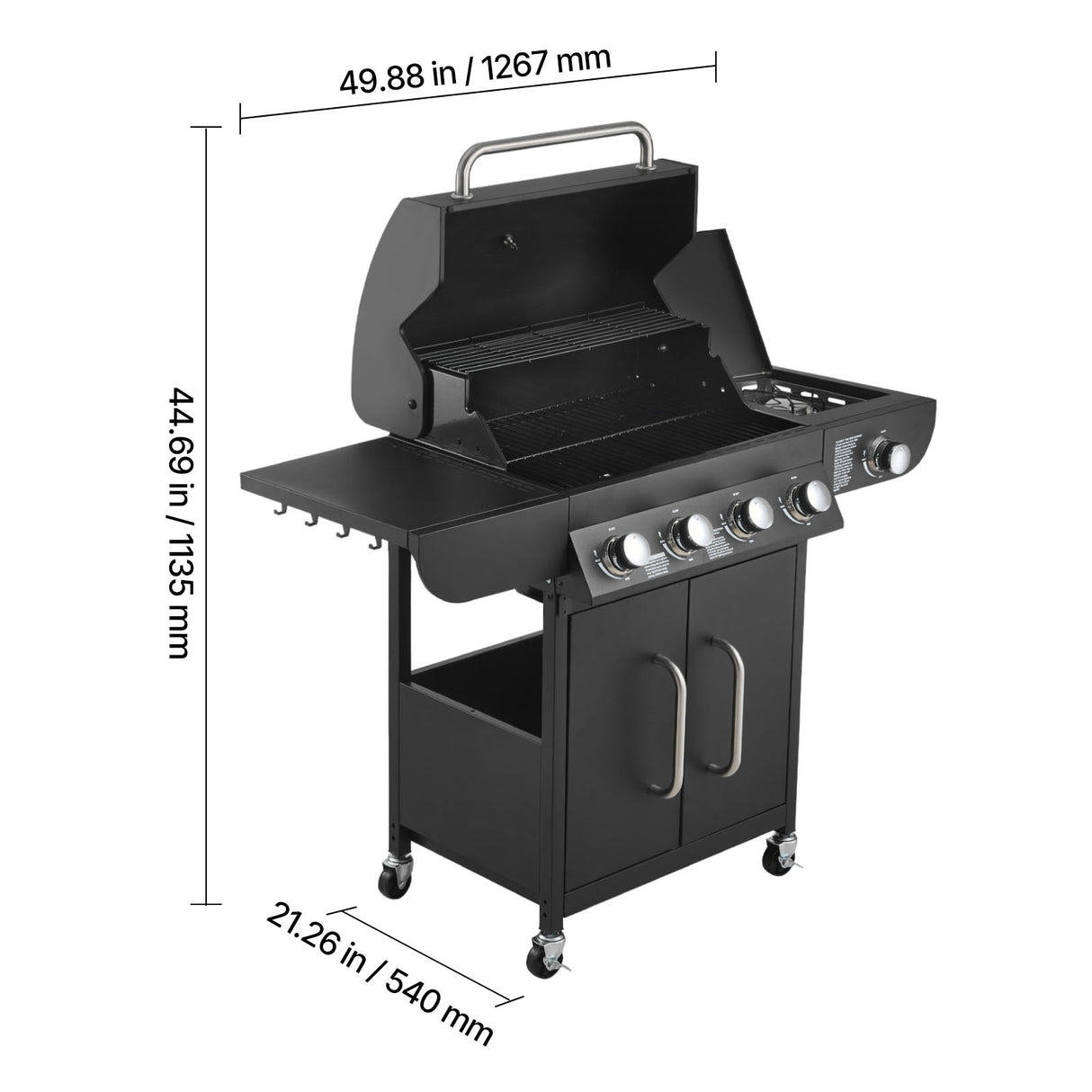Gas Grill, 4 Burner Propane Gas Grill with Side Burner