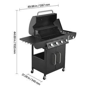 Gas Grill, 4 Burner Propane Gas Grill with Side Burner
