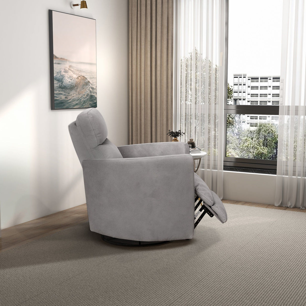 Lawson - Swivel Glider Suede Recliner Chair - Latte