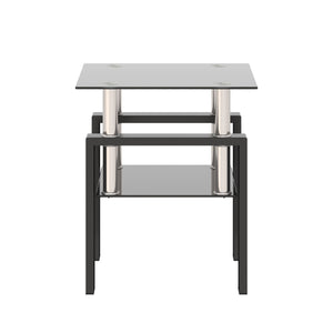 Modern Tempered Glass Tea Table, End Square Table For Living Room - Black