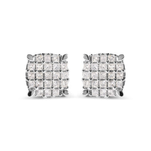 10K White Gold 3/4 Cttw Princess Diamond Composite Cushion Shape Stud Earrings (I-J Color, I1-I2 Clarity)