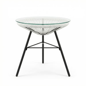 Nusa Outdoor Synthetic Wicker Glass-Top Side Table