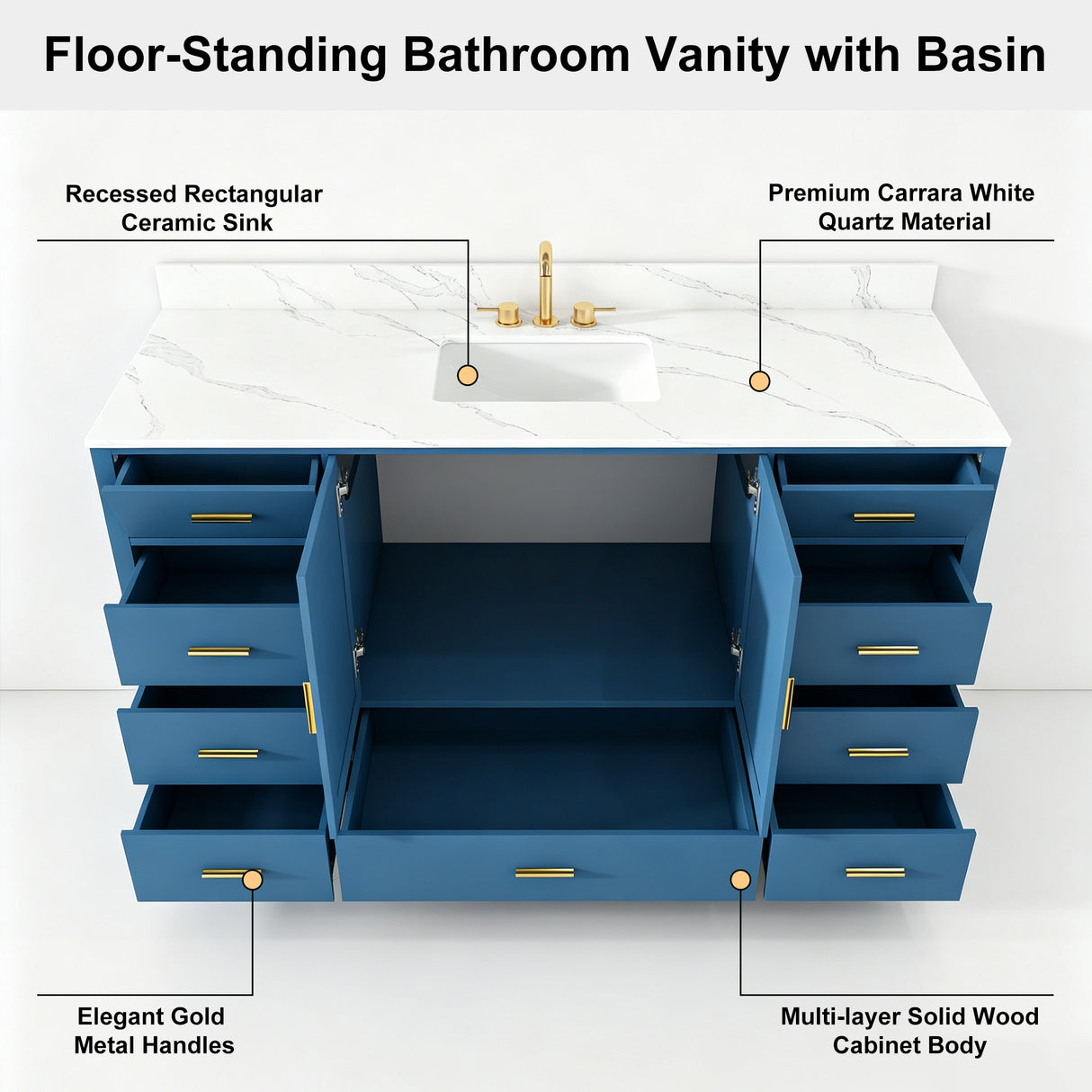 60" Modern Solid Wood Bathroom Vanity with Sink