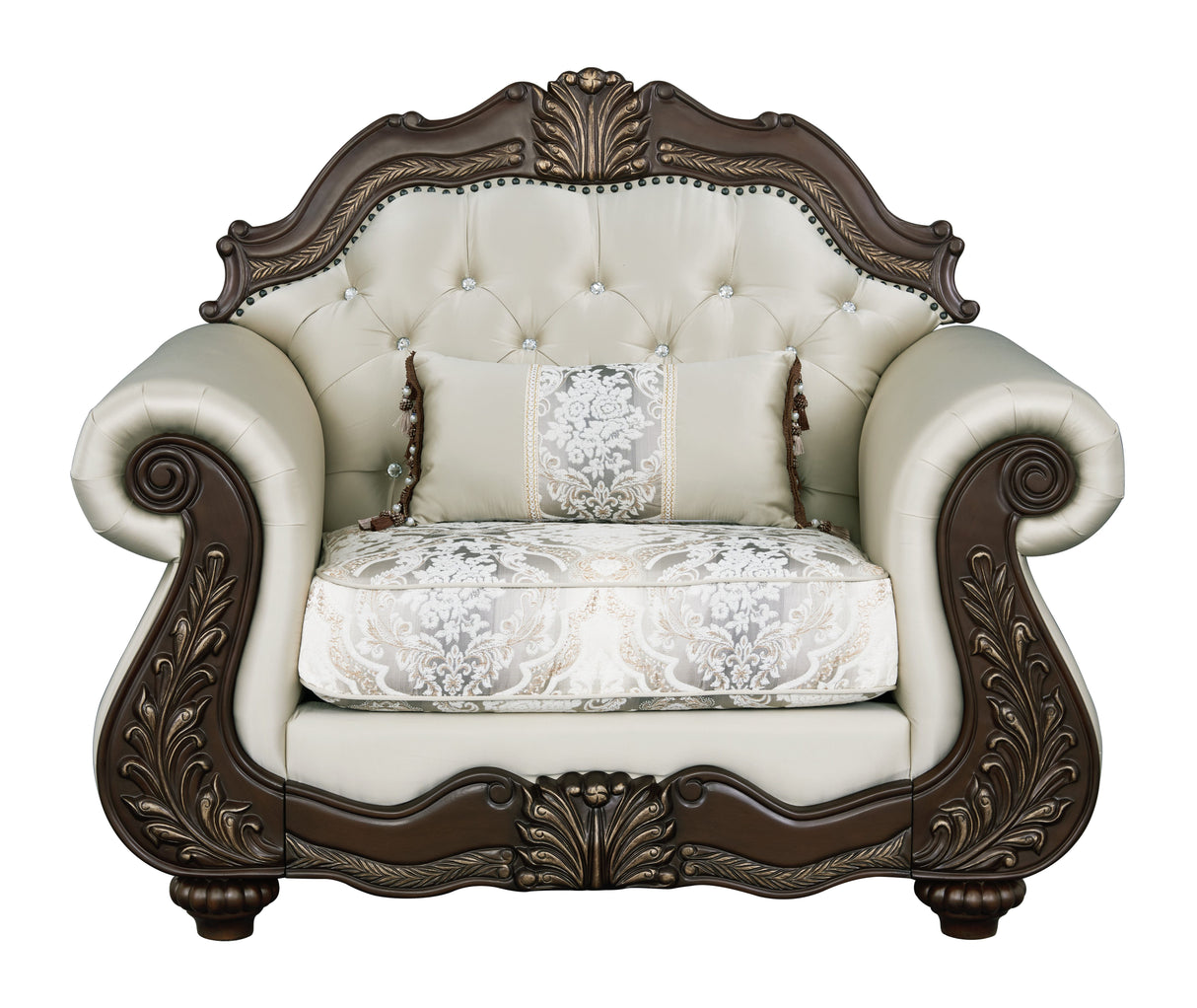 Pierce 2-Piece Traditional Living Room Set, Upholstered Loveseat and Accent Chair with Carved Wood Frame