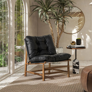 Oxford Leather Mid-Century Modern Accent Chair - Noir Black