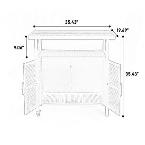 Outdoor Wicker Bar Cart with Wheels