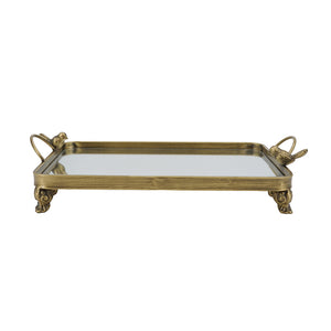 16.3x9.8x3.7" Metal Bird-Accented Mirrored Tray