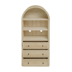Arched Kitchen Pantry, Modern Farmhouse Wood Kitchen Storage Cabinets, Arched Storage Display Cabinet With Adjustable Shelves, Versatile Cupboard For Kitchen, Dining Room, Living Room - Natural