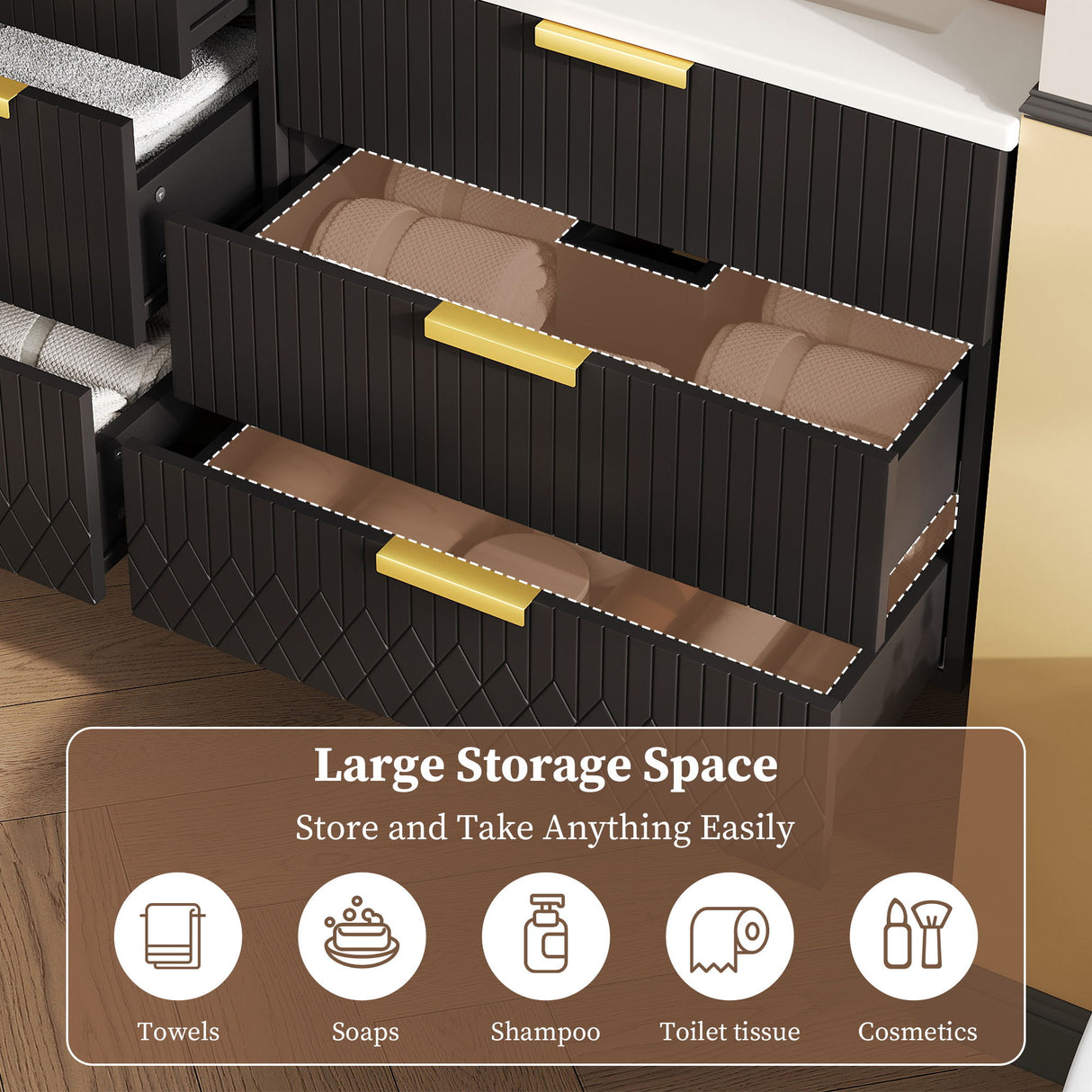 Wall Mounted Floating Cabinet With Double Drawer, Rectangular Sink