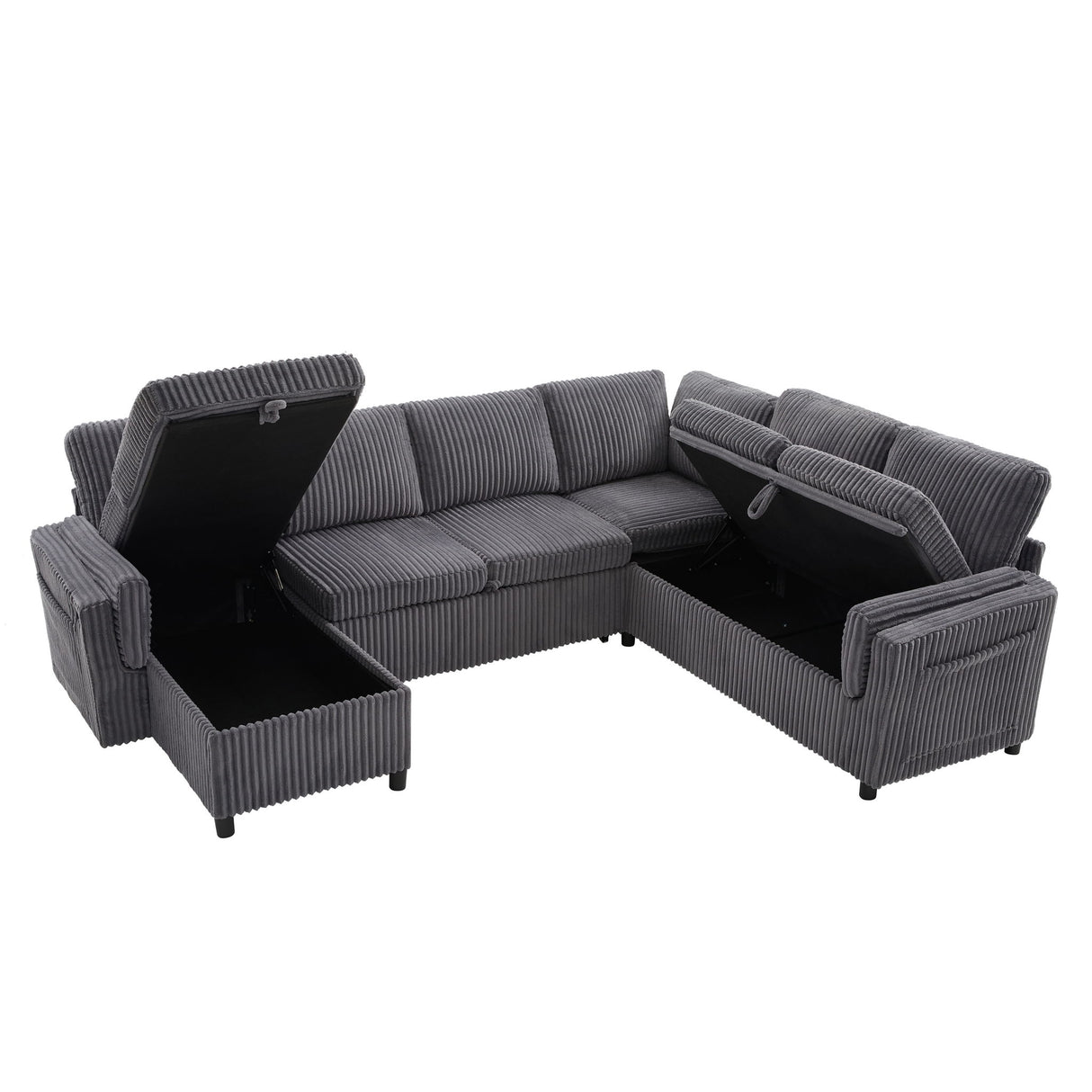 Convertible U-Shaped Sectional Sofa Bed With USB Ports And Storage