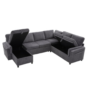 Convertible U-Shaped Sectional Sofa Bed With USB Ports And Storage