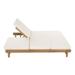 Light Teak Acacia Wood Double Chaise Lounger Set